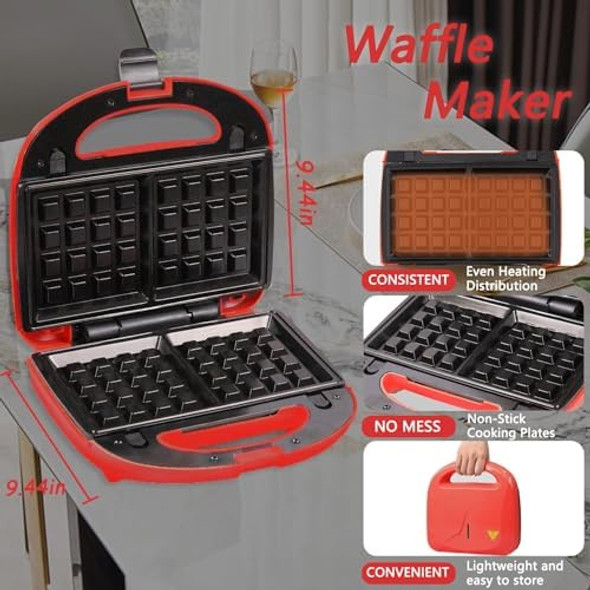 Mini Waffle Maker Square Waffle Maker Sandwich Maker Waffle Iron Nonstick Surface Space Saving Compact Design Perfect Sandwich Maker Press for Kids and Families (Pink)