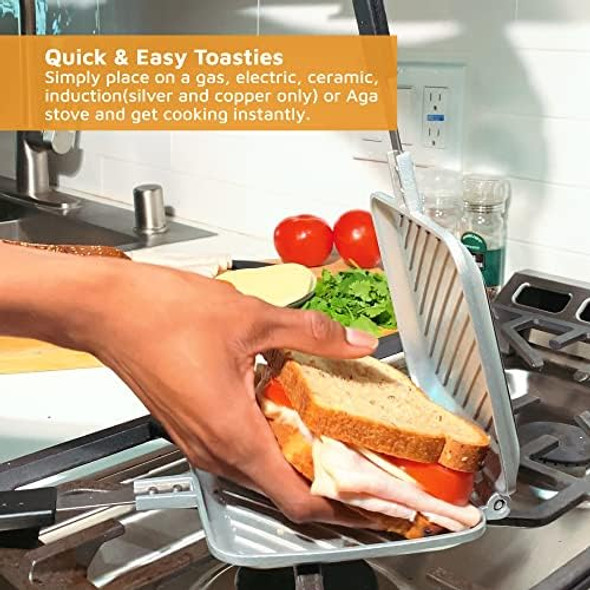 Breakfast Sandwich Maker Grill Press Grilled Cheese Maker Panini Press Sandwich Toaster Presser - Stove Top Nonstick by Jean Patrique (Silver)