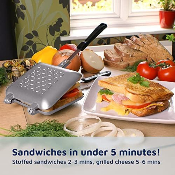 Breakfast Sandwich Maker Grill Press Grilled Cheese Maker Panini Press Sandwich Toaster Presser - Stove Top Nonstick by Jean Patrique (Silver)