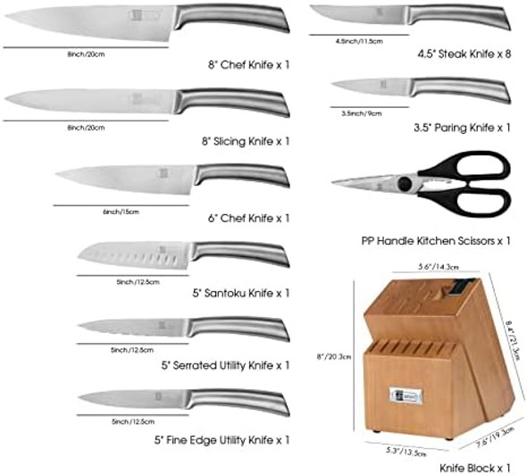 Knife Set 17 Piece Dishwasher Safe Kitchen Knife Set with Block Super Sharp Stainless Steel Knife Sets for Kitchen with Block Scissors & Built-in Sharpener
