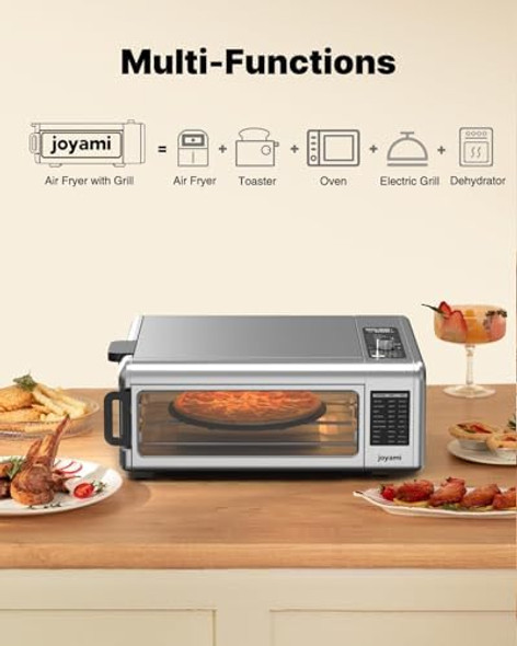 JOYAMI Air Fry Countertop Oven 18QT 1600W Convection Oven and Indoor Grill Combo with See-Through Window for Air Fry Bake Dehydrate Toast 6 Nonstick Accessories