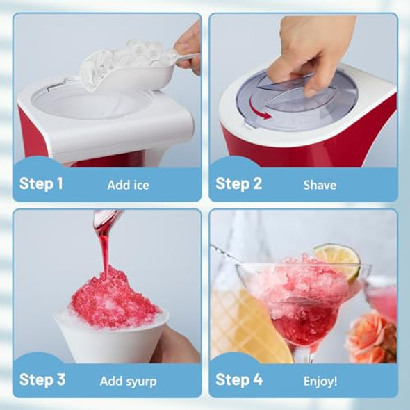 Snow Cone Shaved Ice Machine with 3 Reusable Plastic Cups Table-Top Slushie Machine for Homemade Snow Cone Snowballs Frozen Cocktails and More with Non-Slip Mat & Stainless Steel Blade