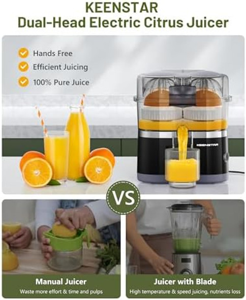 Electric Citrus Juicer Dual-Head Orange Juicer Squeezer Portable Juicer with Cleaning Brush for Lemon Grapefruit High Juice Yield Easy to Clean One Touch Operation
