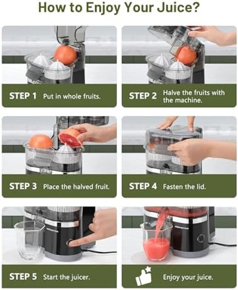 Electric Citrus Juicer Dual-Head Orange Juicer Squeezer Portable Juicer with Cleaning Brush for Lemon Grapefruit High Juice Yield Easy to Clean One Touch Operation