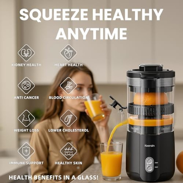 Electric Orange Juicer Hand- Citrus Juicer Machine with Cleaning Brush Automatic Juice Squeezer for Lemon Lime Grapefruit Pomegranate
