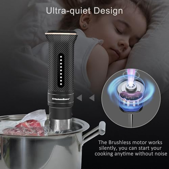 KitchenBoss Sous Vide Machine: Ultra-quiet Sous Vide Cooker Immersion Circulator IPX7 Waterproof Stainless Steel 1100W Professional Sous-vide Precision Cooker Black (G300T)