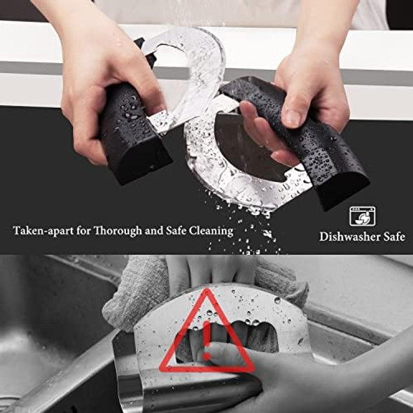 KITCHENDAO Come Apart Mezzaluna Salad Chopper Knife Tool Easy Cleaning Super Sharp Double Blade Stainless Steel Rocker Knife for Lettuce Vegetables w/Blade Covers Pizza Cutter Slicer