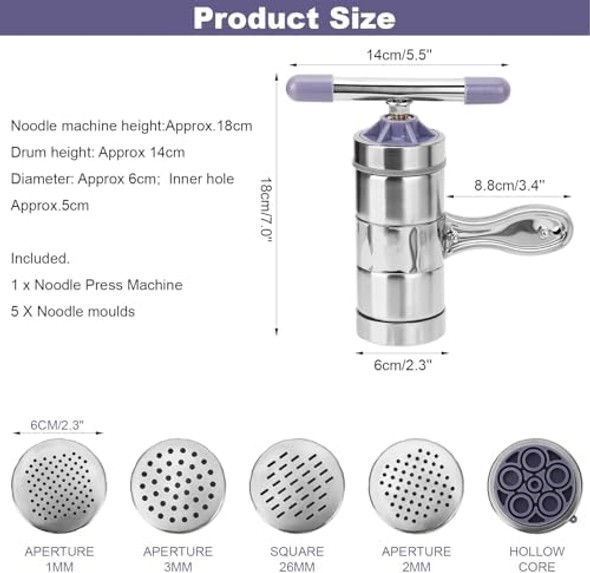 Manual Noodles Press Machine with 5 Noodle Mould Portable Pasta Maker Stainless Steel Manual Noddle Juicer Machine for Home Restaurant Travel Manual Noodles Press Machine with 5 Noodle Mould Portable Pasta Maker Stainless Steel Manual Noddle Juicer Machine for Home Restaurant Travel