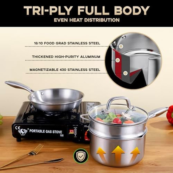 Leetaltree 3-Ply Stainless Steel Saucepan Set - 1.5 Quart Saucepan with Steamer Basket & 7" Shallow Saucepan Multipurpose Cookware with Dual-Size Drainage Holes Lid Induction & Oven Safe Leetaltree 3-Ply Stainless Steel Saucepan Set - 1.5 Quart Saucepan with Steamer Basket & 7" Shallow Saucepan Multipurpose Cookware with Dual-Size Drainage Holes Lid Induction & Oven Safe