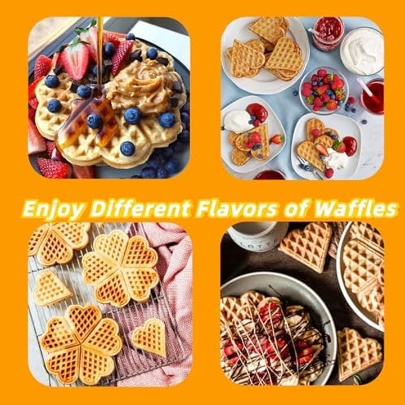 Mini Heart Shaped Waffle Maker-Thin Waffle Iron With Nonstick Surface For Easy Cleaning - Great Holiday