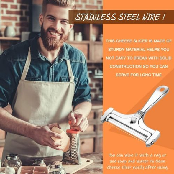 Cheese Slicer Set Stainless Steel Wire Cheese Slicer Thickness Adjustable Cheese Cutter for Cutting Soft Semi-Hard Hard Cheeses (cheese 3+1 PCS 4)