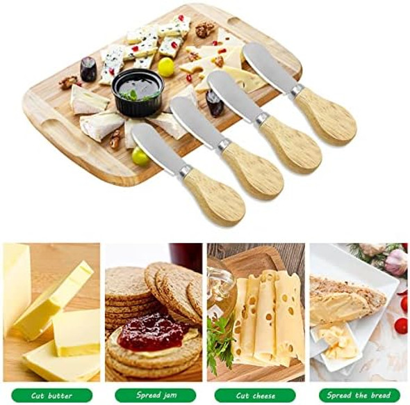 8 Pieces Cheese Spreaders with Wooden Handle Stainless Steel Butter Spreaders Sandwich Cream Cheese Cake Condiment Spreaders 4.7 Inch