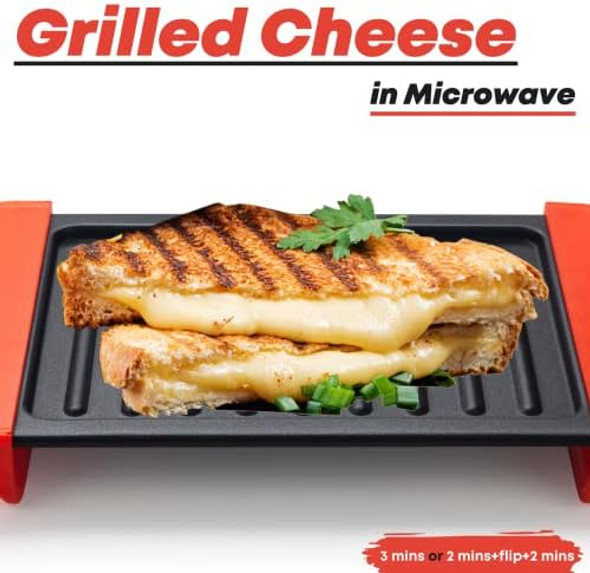 Maconee Microwave Sandwich maker Microwave Grill Cheese Maker Microwave Crisper Toaster Cookware Panini Press Cooking Fast and Dishwasher Safe Orange