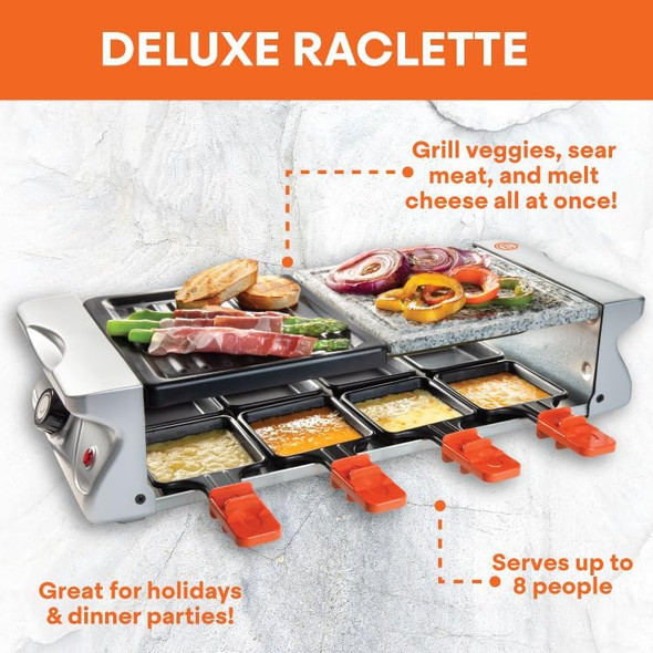 MasterChef Electric Raclette Table Grill w Non-Stick Grilling Plate & Cooking Stone- 8 Person Tabletop Cooker for Indoor Smokeless Korean BBQ-Melt Cheese Cook Meat & Veggies Apps at Once-(19" x 8")
