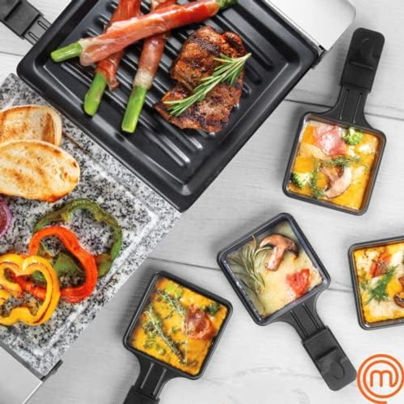 MasterChef Electric Raclette Table Grill w Non-Stick Grilling Plate & Cooking Stone- 8 Person Tabletop Cooker for Indoor Smokeless Korean BBQ-Melt Cheese Cook Meat & Veggies Apps at Once-(19" x 8")