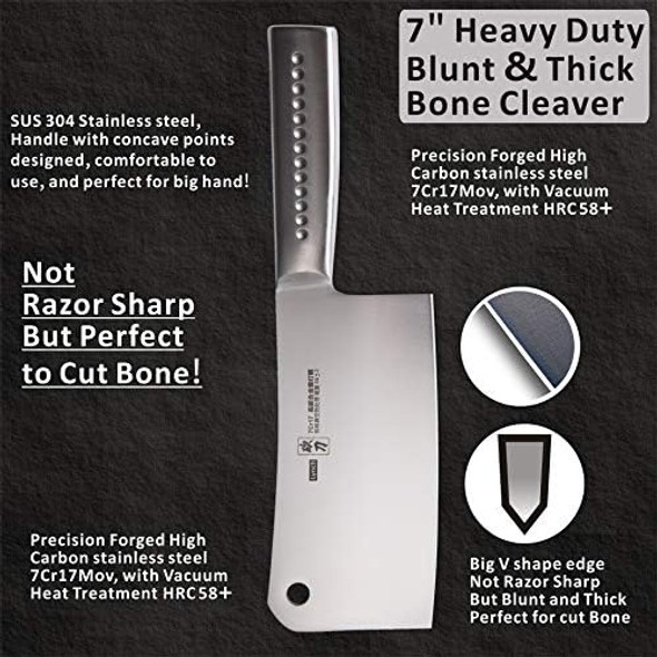 Cleaver Knife MATTSTONE HILL 7 Inch Meat Cleaver Heavy Duty Bone Chopper - 7Cr17Mov Carbon Steel Bone Cleaver Butcher Knife Bone Cutting Knife