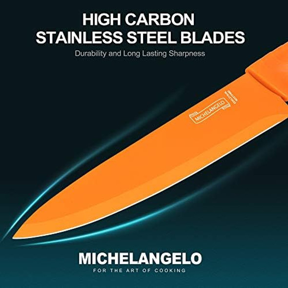 MICHELANGELO Knife Set Sharp 10-Piece Kitchen Knife Set with Covers Multicolor Knives Stainless Steel Knives Set for Kitchen 5 Rainbow Knives & 5 Sheath Covers