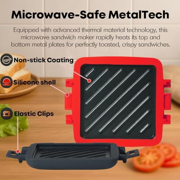 Microwave Toastie Sandwich Maker Snack Maker & Panini Press Removable Non-Stick Plates Silicone Microwavable Cookware Heatwave Technology Orange