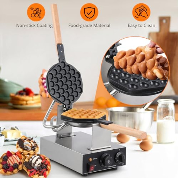 Bubble Waffle Maker 1400W Electric Bubble Waffle Maker Machine Non-Stick Egg Waffle Baker for Home and Commercial Use Single