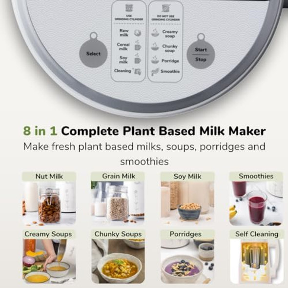 8in1 Plant Based Milk Maker Make 40oz of Natural Almond Milk Soy Milk Oat Milk Coconut Milk and more ... + soups porridges smoothies purées... Automatically at the touch of a button