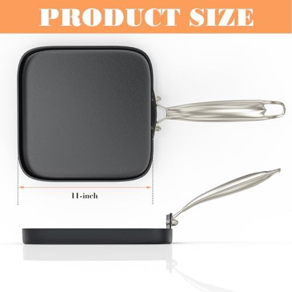 C30628 Square Griddle Pan Replacement Part for Ninja Foodi NeverStick 11-Inch Premium Nonstick Coating Stovetop Grill Pan with handles for Indoor Cooking Oven-to-Table Cookware Durable Black Finish