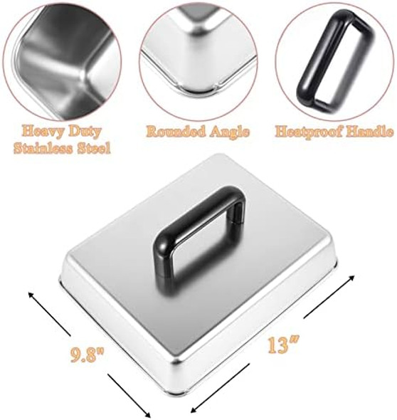 13 x 9 Inch Rectangular Basting Cover and Grill Press Kit for Blackstone Accessories Universal BBQ Melting Dome Steaming Lid & Smash Burger Press for Flat Top Teppanyaki Dishwasher Safe