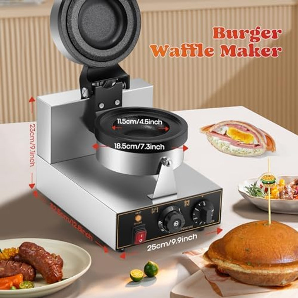 Moongiantgo Burger Waffle Maker Ice Cream Filling UFO Burger Waffle Maker 50-300℃ Temp and 0-5 Time Control Gelato Panini Press for Home Kitchen Cafe or Restaurant (110 Volts)