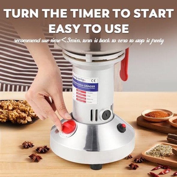 Moongiantgo 500g Grain Grinder Mill Electric Spice Grinder 2500W High-speed Grinding Machine 50-300 Mesh Stainless Steel 110V Pulverizer Dry Grinder (Timer Switch)