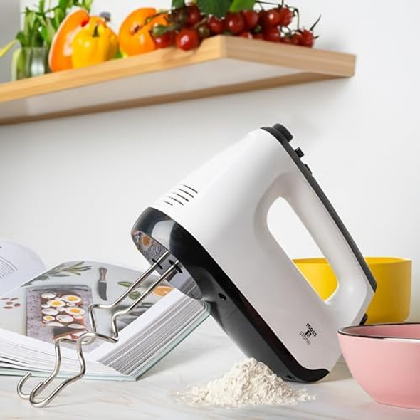 Moss & Stone White Hand Mixer With Snap-On Storage Case 6 Speed Hand Mixer Electric 250w Power handheld Mixer for Baking Cake Egg Cream Food Beater & 4 Stainless Steel Accessories Moss & Stone White Hand Mixer With Snap-On Storage Case 6 Speed Hand Mixer Electric 250w Power handheld Mixer for Baking Cake Egg Cream Food Beater & 4 Stainless Steel Accessories