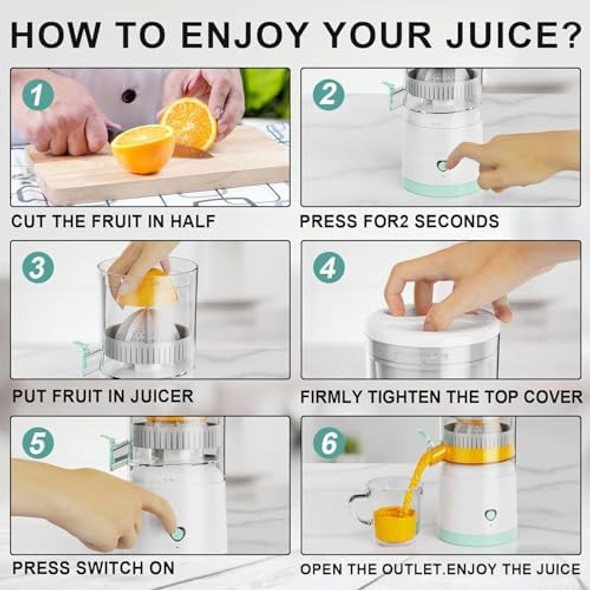 Electric Juicer Rechargeable Portable Orange Citrus Juicer Machines with USB and Cleaning Brush for Orange Lemon Citrus Limes Grapefruit Apples