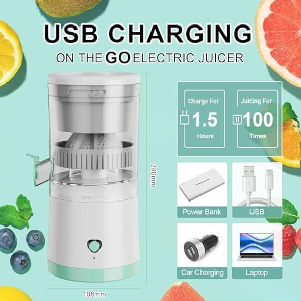 Electric Juicer Rechargeable Portable Orange Citrus Juicer Machines with USB and Cleaning Brush for Orange Lemon Citrus Limes Grapefruit Apples