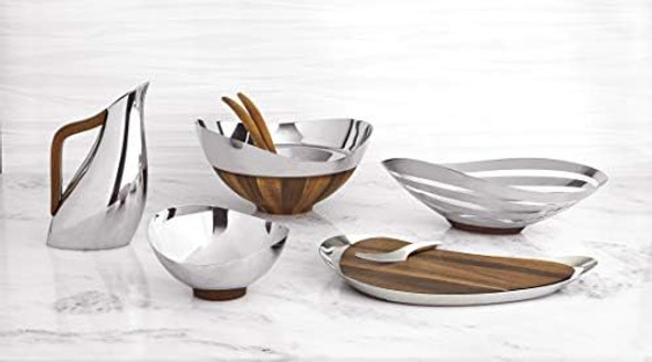nambe Pulse Cheese Board with Knife Made of Acacia Wood and Stainless Steel Large Serving Set Charcuterie and Butter Board Serving Platter Hostess in Box