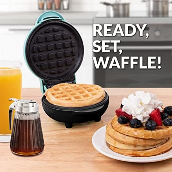 Nostalgia MyMini Personal Electric Waffle Maker 5-Inch Cooking Surface Hash browns French Toast Grilled Cheese Quesadilla Brownies Cookies Aqua