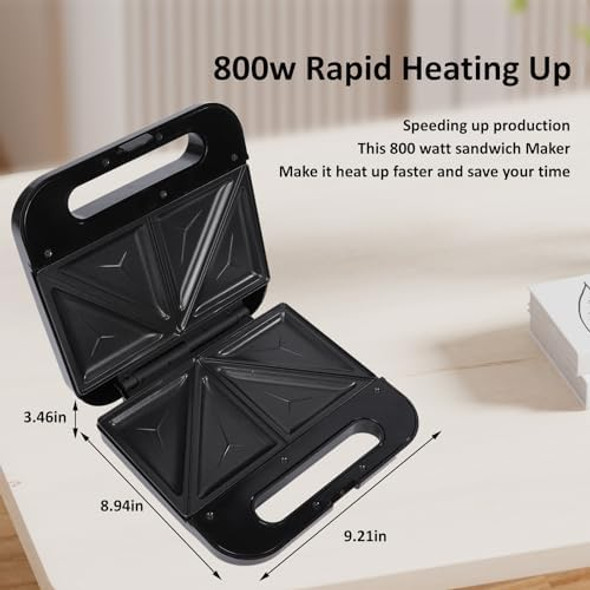 Sandwich Maker 800W Sandwich Press with Non-stick Coated Plates Double-Sided Heating Easy Clean and Store Perfect for Cooking French Toast Omelet Grilled Cheese Panini (H204)