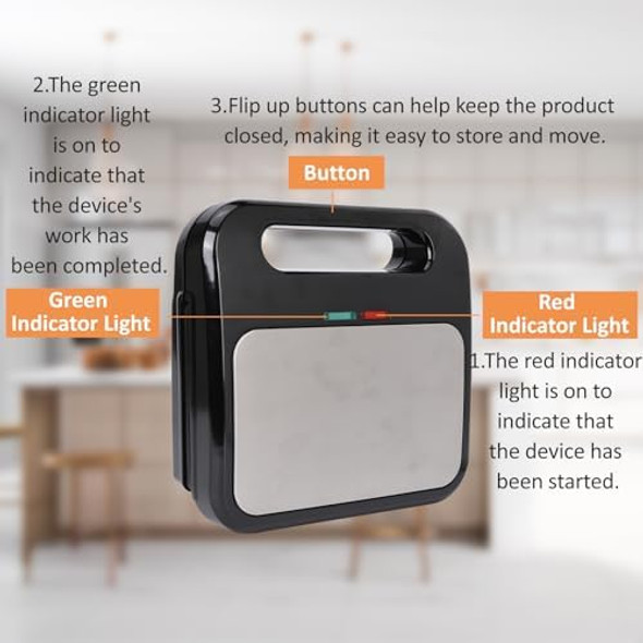 Sandwich Maker 800W Sandwich Press with Non-stick Coated Plates Double-Sided Heating Easy Clean and Store Perfect for Cooking French Toast Omelet Grilled Cheese Panini (H204)