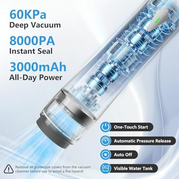 39Pcs Set Portable Handheld Vacuum Sealer for Food with 1 Visible Water Tank + 30 Reusable Vacuum Bags + 2 PCS Vacuum Wine Sealer+4 sealing clips Ideal for Freshness Preservation Food Storage