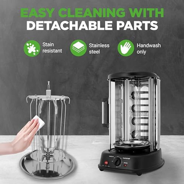 NutriChef Vertical Rotating Turkey & Shawarma Oven Rotisserie Shawarma & Kebab Machine Stain-Resistant Energy-Efficient Heat-Resistant Door Includes Kebab Rack & 7 Skewers Stainless Steel