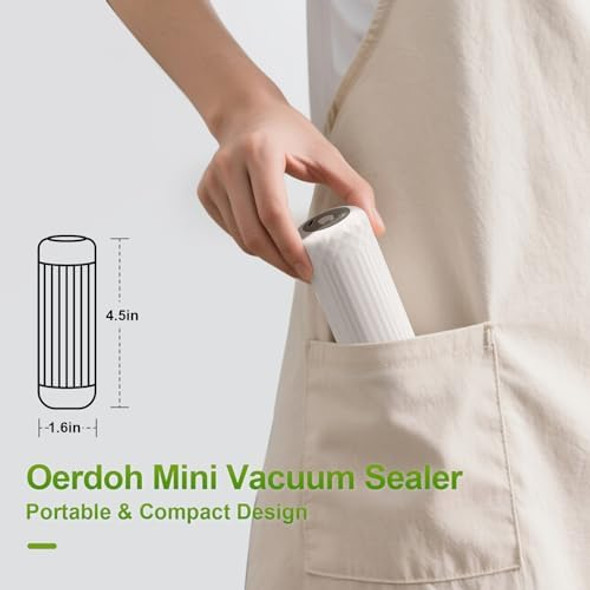 Vacuum Sealer Mini Food Saver Vacuum Sealer Machine Handheld Vacuum Sealers for Food Upright with 20 Reusable Food Saver Bags White