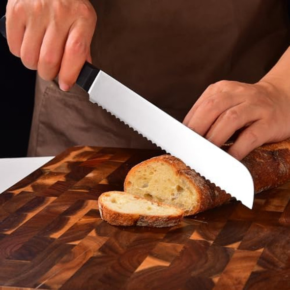 Bread Knife Serrated 8 inch Bread Knifes for Homemade Bread Sourdough Blade Razor Sharp and Wavy Edge from Professional Stainless Steel