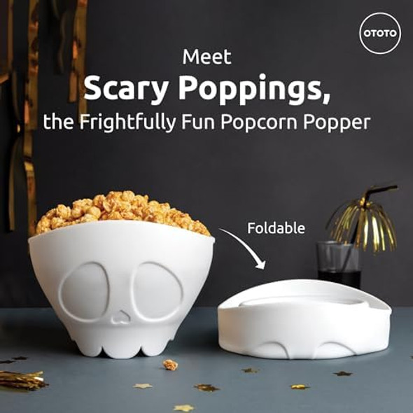 OTOTO Scary Poppings Microwave Popcorn Popper - Gothic Popcorn Microwave Popper Silicone Microwave Popcorn Collapsible Bowl Popcorn Bowls Halloween Goth Accessories Goth s (White)