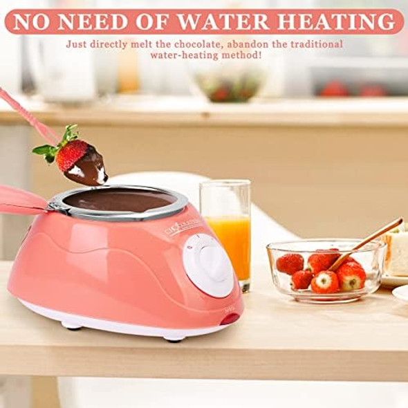 8.45oz Melting Fondue Set MINI Electric Chocolate Melting Pot Chocolate Fondue Fountain Warmer Machine for Milk Chocolate Cheese Butter Candy (Pink)