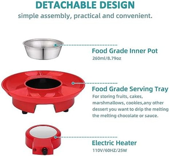 8.79oz MINI Electric Chocolate Melting Pot Melting Fondue Set with 4PCS Forks Cute Chocolate Fondue Fountain Warmer Machine for Milk Chocolate Cheese Butter Candy