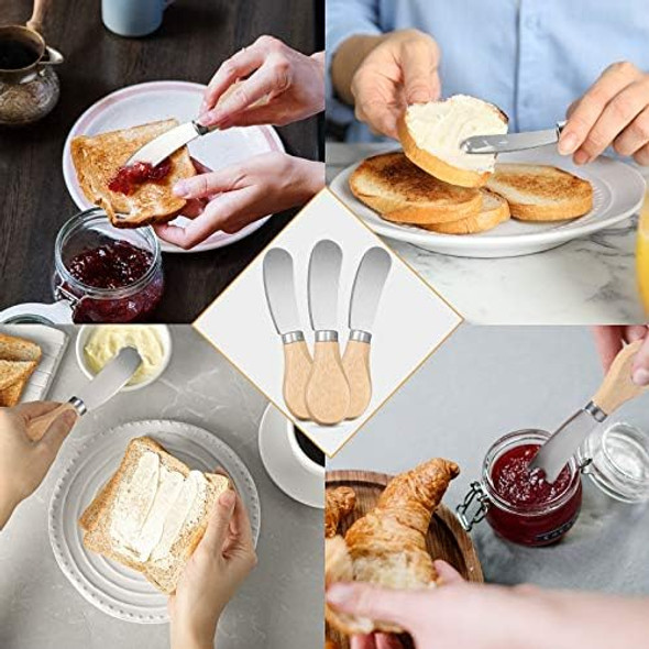 Patelai 12 Pieces Cheese Spreader Cheese Butter Knife Stainless Steel Butter Spreader Knives with Wooden Handle Sandwich Cream Cheese Cake Condiment Knife Set 4.7 Inch