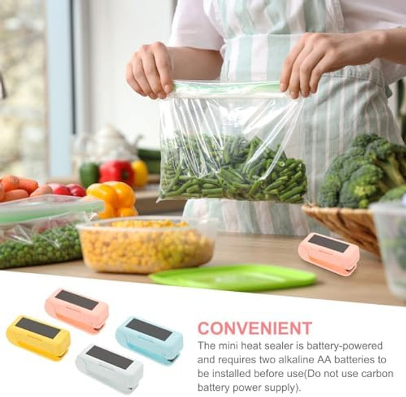 PATIKIL 4Pcs Portable Mini Sealing Machine Handheld Food Heat Vacuum Sealers Magnetic Mini Bag Sealer for Plastic Bags Snacks Storage 4 Colors(Battery Powered)