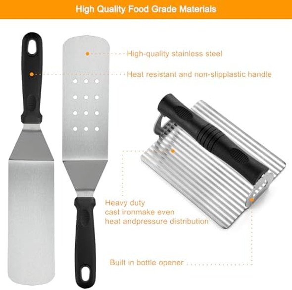 POLIGO 28PCS Griddle Accessories Kit Flat Top Grill Accessories Set for Camp Chef Grill Spatula Set with Enlarged Spatulas Basting Cover Scraper for Cooking Indoor or Outdoor Barbecue