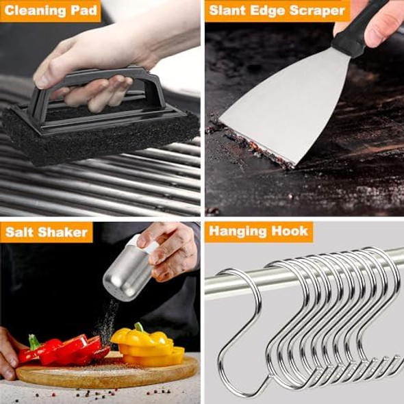 POLIGO 28PCS Griddle Accessories Kit Flat Top Grill Accessories Set for Camp Chef Grill Spatula Set with Enlarged Spatulas Basting Cover Scraper for Cooking Indoor or Outdoor Barbecue