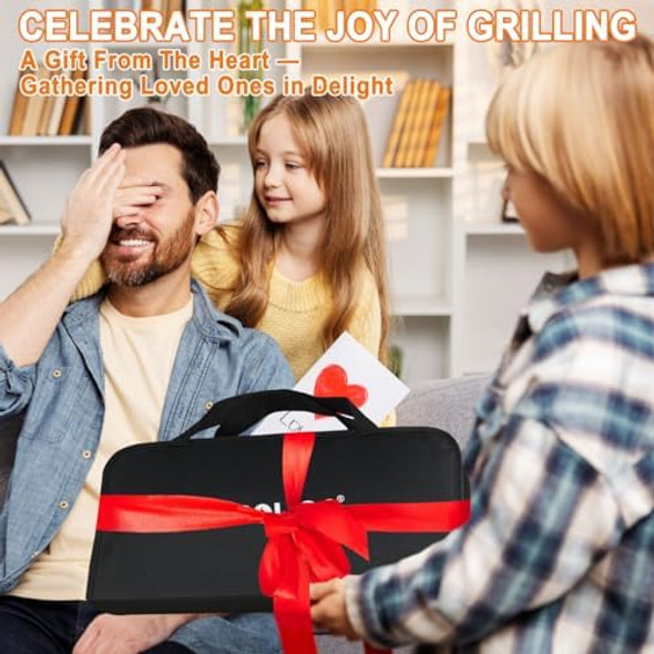 POLIGO 28PC Exclusive BBQ Grill Accessories in Carrying Bag for Birthday Fathers Day Grilling - Premium Grill Utensils Set with Barbecue Claws Meat Injector Thermometer for Smoker Camping BBQ