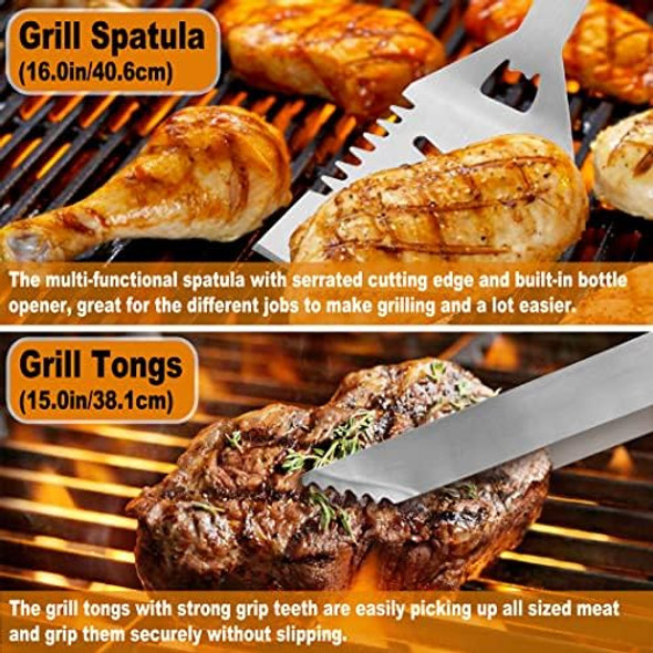 POLIGO 28PC Exclusive BBQ Grill Accessories in Carrying Bag for Birthday Fathers Day Grilling - Premium Grill Utensils Set with Barbecue Claws Meat Injector Thermometer for Smoker Camping BBQ