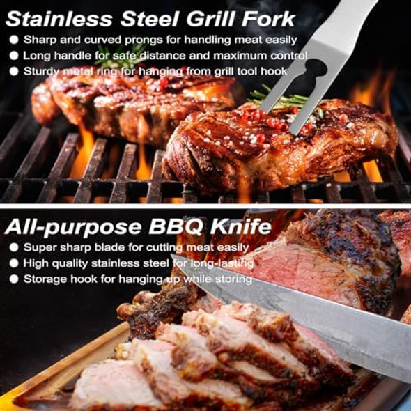 POLIGO 29 PCS BBQ Grill Accessories Stainless Steel BBQ Tools Grilling Tools Set with Storage Bag for Fathers Day Dads Birthday Presents - Camping Grill Utensils Set Ideal Grilling s for Men Women