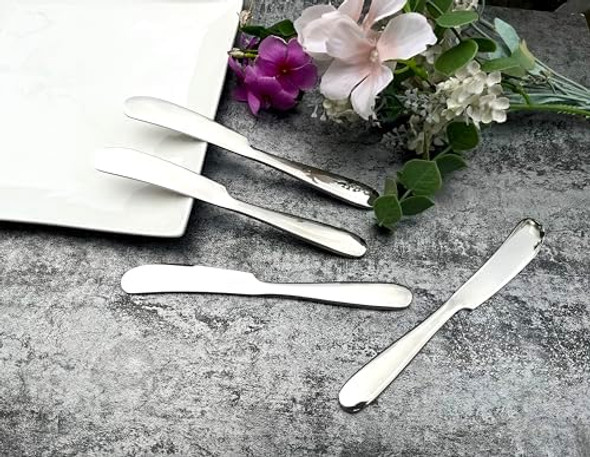 4 Pieces Set Butter knife Pate Knife Cheese Spreader Thick and Smooth Handle Food Safety Material Stainless Steel 18/10 SUS 304# for Home Restaurant Party breakfast (Mirror)